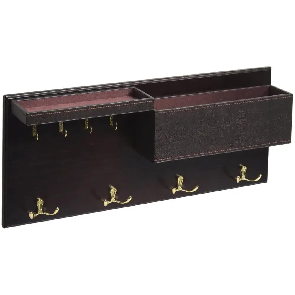 Wood Entryway Coat Rack with 2 Leather Tray(Brown) - Home & Garden > Storage