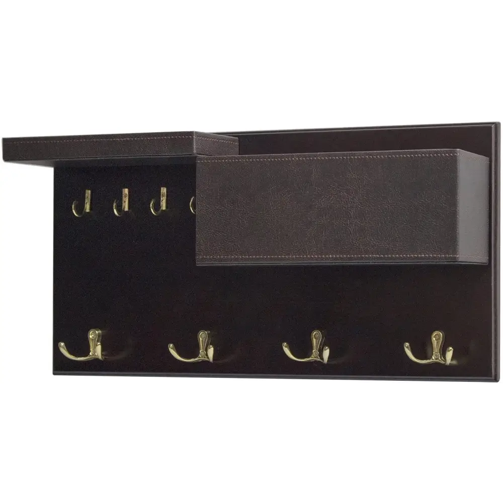 Wood Entryway Coat Rack with 2 Leather Tray(Brown) - Home & Garden > Storage