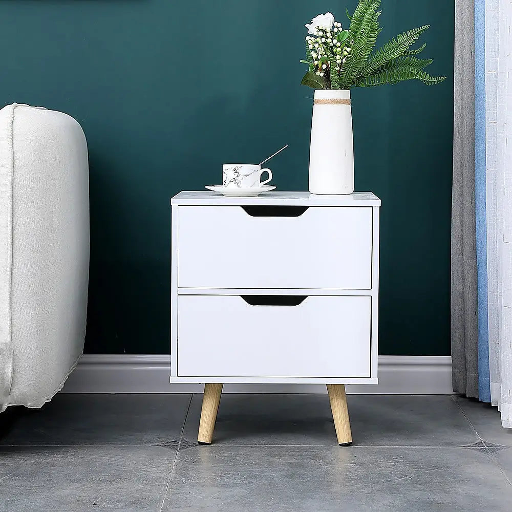 Wooden Bedside Table 2 Drawers Cabinet Storage Night Stand - Furniture > Office