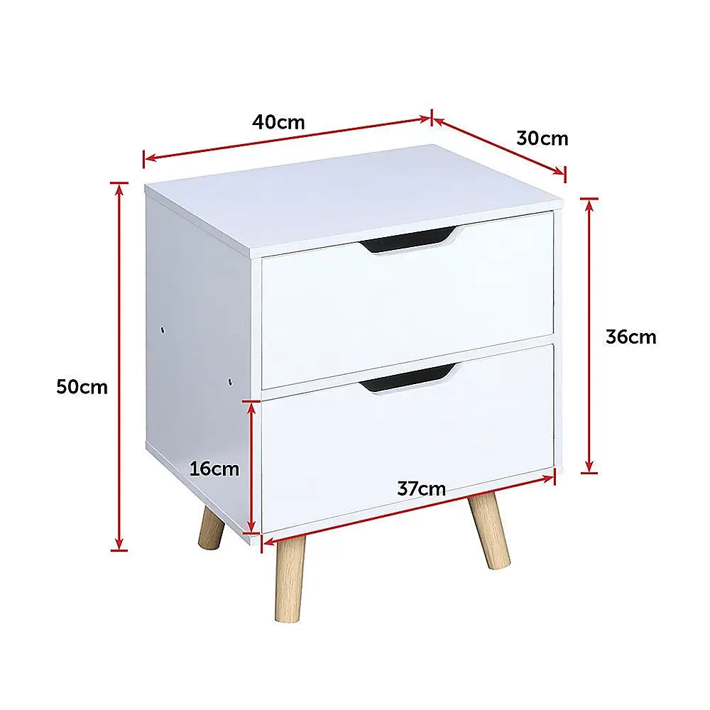 Wooden Bedside Table 2 Drawers Cabinet Storage Night Stand - Furniture > Office
