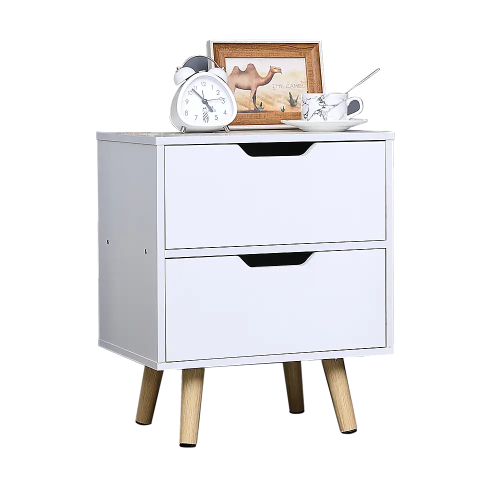 Wooden Bedside Table 2 Drawers Cabinet Storage Night Stand - Furniture > Office
