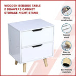 Wooden Bedside Table 2 Drawers Cabinet Storage Night Stand - Furniture > Office