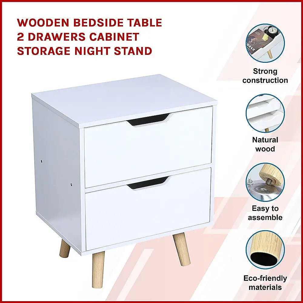 Wooden Bedside Table 2 Drawers Cabinet Storage Night Stand - Furniture > Office