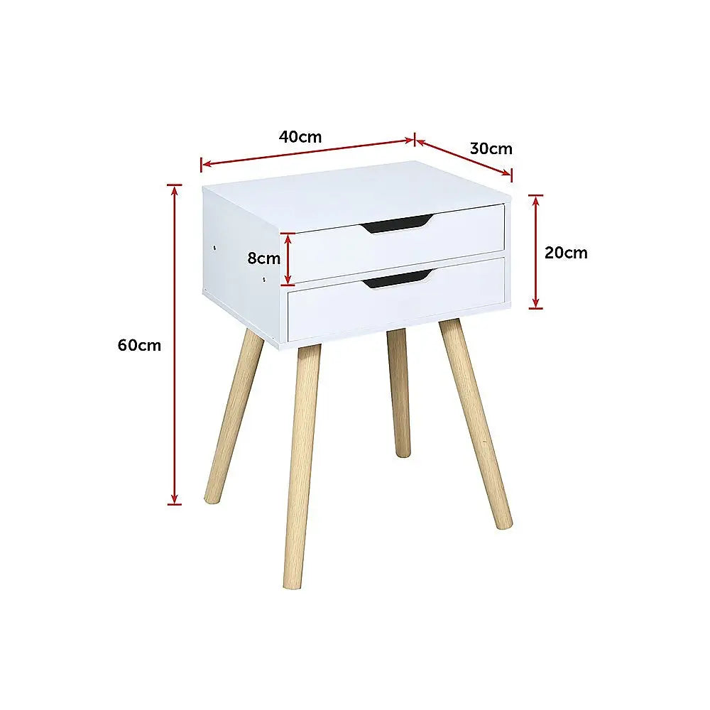 Wooden Bedside Table 2 Drawers Cabinet Storage Tall Night Stand - Furniture > Office