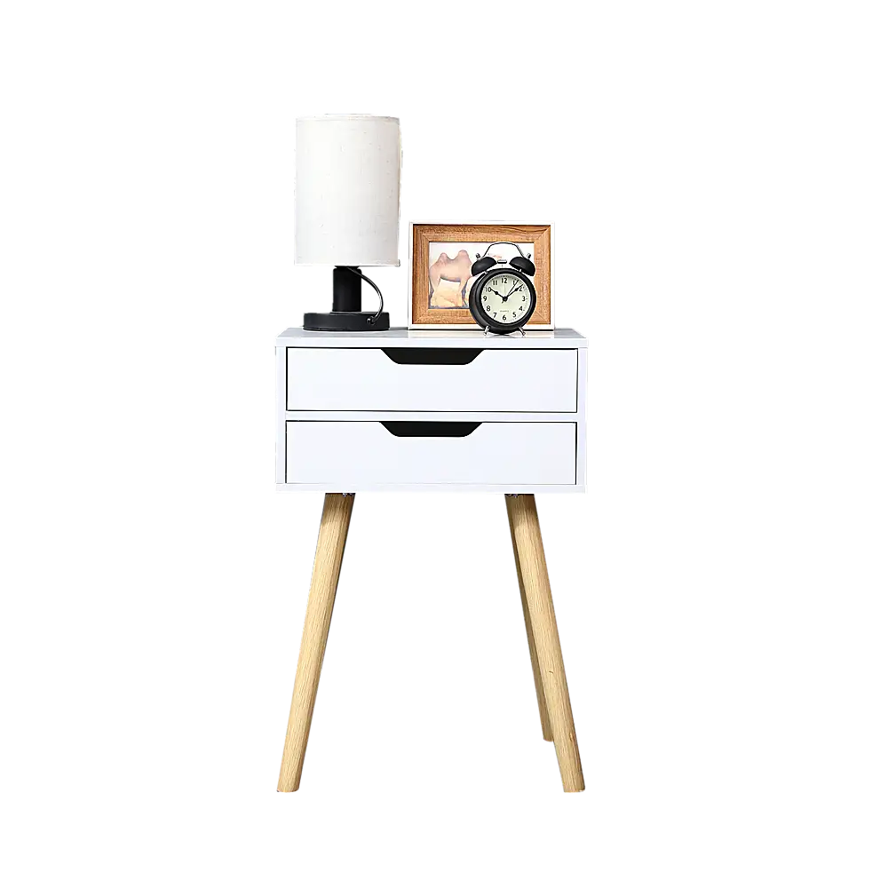 Wooden Bedside Table 2 Drawers Cabinet Storage Tall Night Stand - Furniture > Office