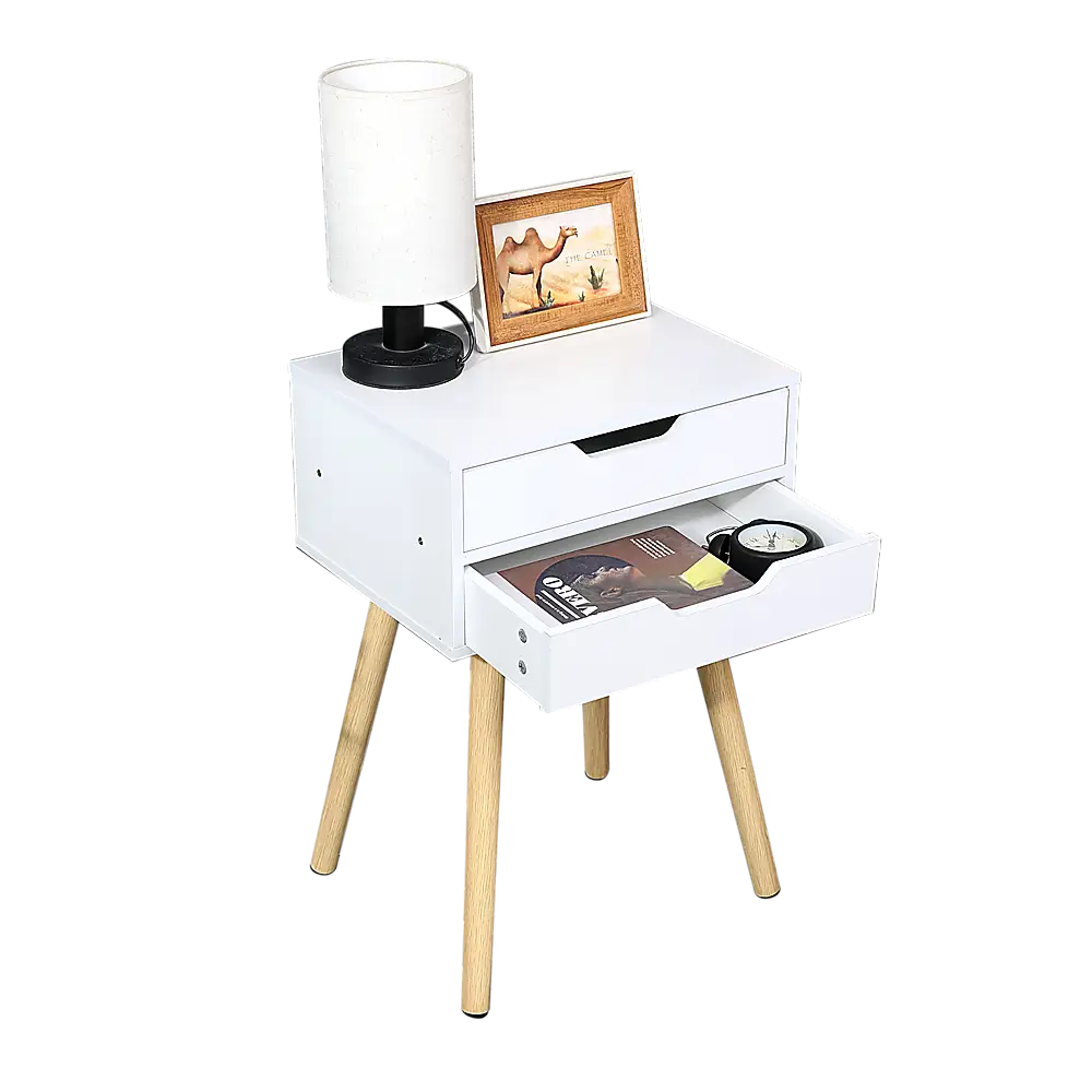 Wooden Bedside Table 2 Drawers Cabinet Storage Tall Night Stand - Furniture > Office