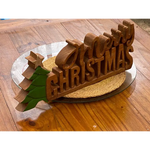 Wooden carved Merry Christmas decoration 38 cm long with Tree and Star - Occasions > Christmas > Christmas Decorations