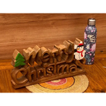Wooden carved Merry Christmas decoration 38 cm long with Tree and Star - Occasions > Christmas > Christmas Decorations