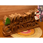 Wooden carved Merry Christmas decoration 38 cm long with Tree and Star - Occasions > Christmas > Christmas Decorations