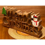 Wooden carved Merry Christmas decoration 38 cm long with Tree and Star - Occasions > Christmas > Christmas Decorations