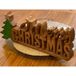 Wooden carved Merry Christmas decoration 38 cm long with Tree and Star - Occasions > Christmas > Christmas Decorations