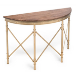 Wooden Hallway Console Table Half Round Shape in French Brass Finish - Furniture > Living Room