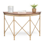 Wooden Hallway Console Table Half Round Shape in French Brass Finish - Furniture > Living Room