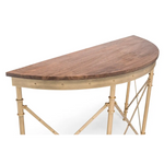 Wooden Hallway Console Table Half Round Shape in French Brass Finish - Furniture > Living Room