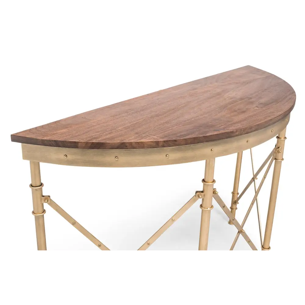 Wooden Hallway Console Table Half Round Shape in French Brass Finish - Furniture > Living Room