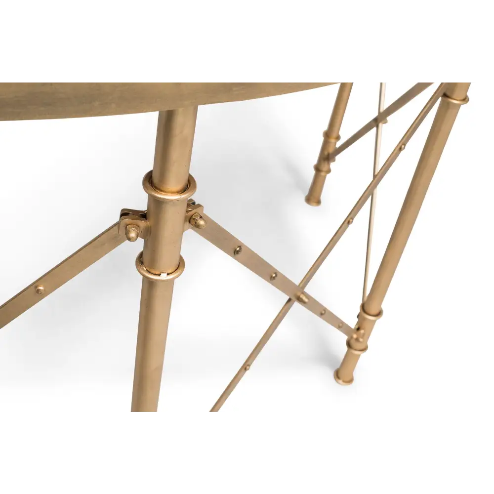 Wooden Hallway Console Table Half Round Shape in French Brass Finish - Furniture > Living Room
