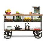 Wooden Kitchen Island Trolley Cart on Wheels with Drawers and 3 Level Storage - Furniture > Dining