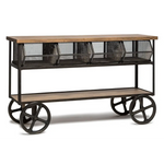 Wooden Kitchen Island Trolley Cart on Wheels with Drawers and 3 Level Storage - Furniture > Dining