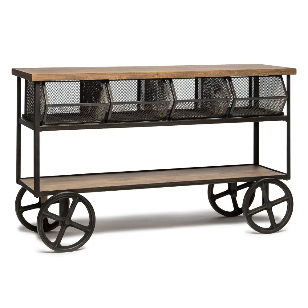 Wooden Kitchen Island Trolley Cart on Wheels with Drawers and 3 Level Storage - Furniture > Dining