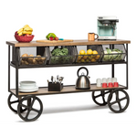 Wooden Kitchen Island Trolley Cart on Wheels with Drawers and 3 Level Storage - Furniture > Dining