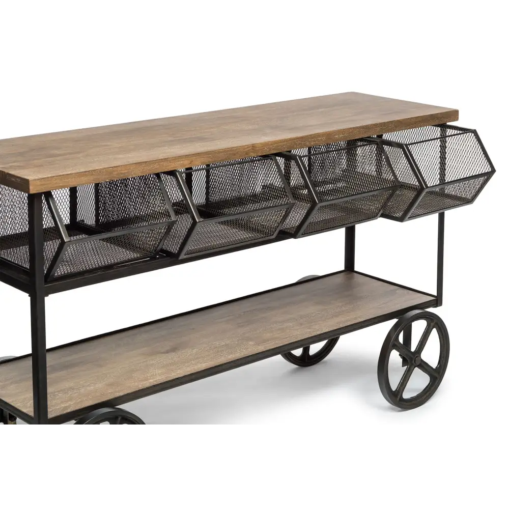 Wooden Kitchen Island Trolley Cart on Wheels with Drawers and 3 Level Storage - Furniture > Dining