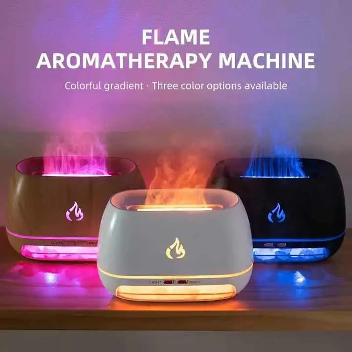 Wooden LED Flame Aromatherapy Diffuser with Humidifier - Ambient Light Essential Oil Diffuser - Appliances > Aroma