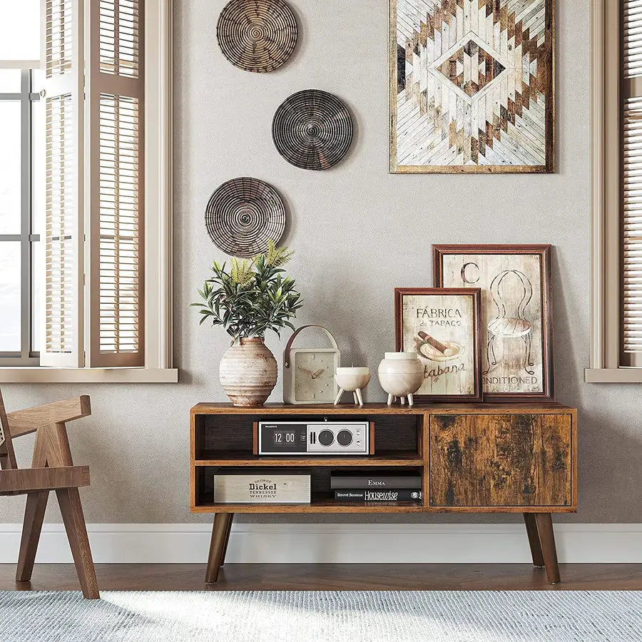 Wooden Look TV Console Stand With Storage Shelf & Cupboard - Furniture > Living Room