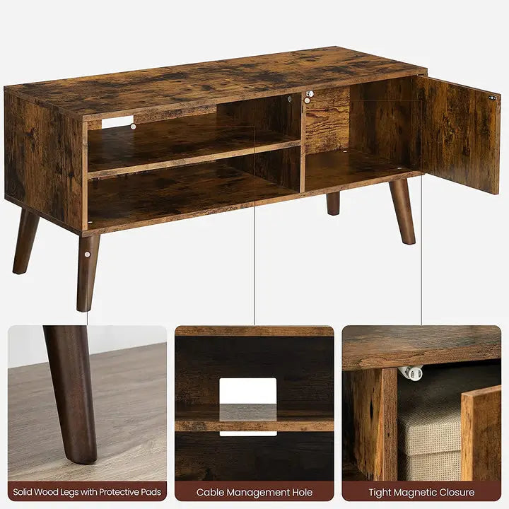 Wooden Look TV Console Stand With Storage Shelf & Cupboard - Furniture > Living Room