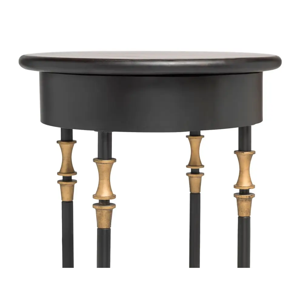 Wooden Round Gold Black Side Table with Finial Legs - Furniture > Living Room