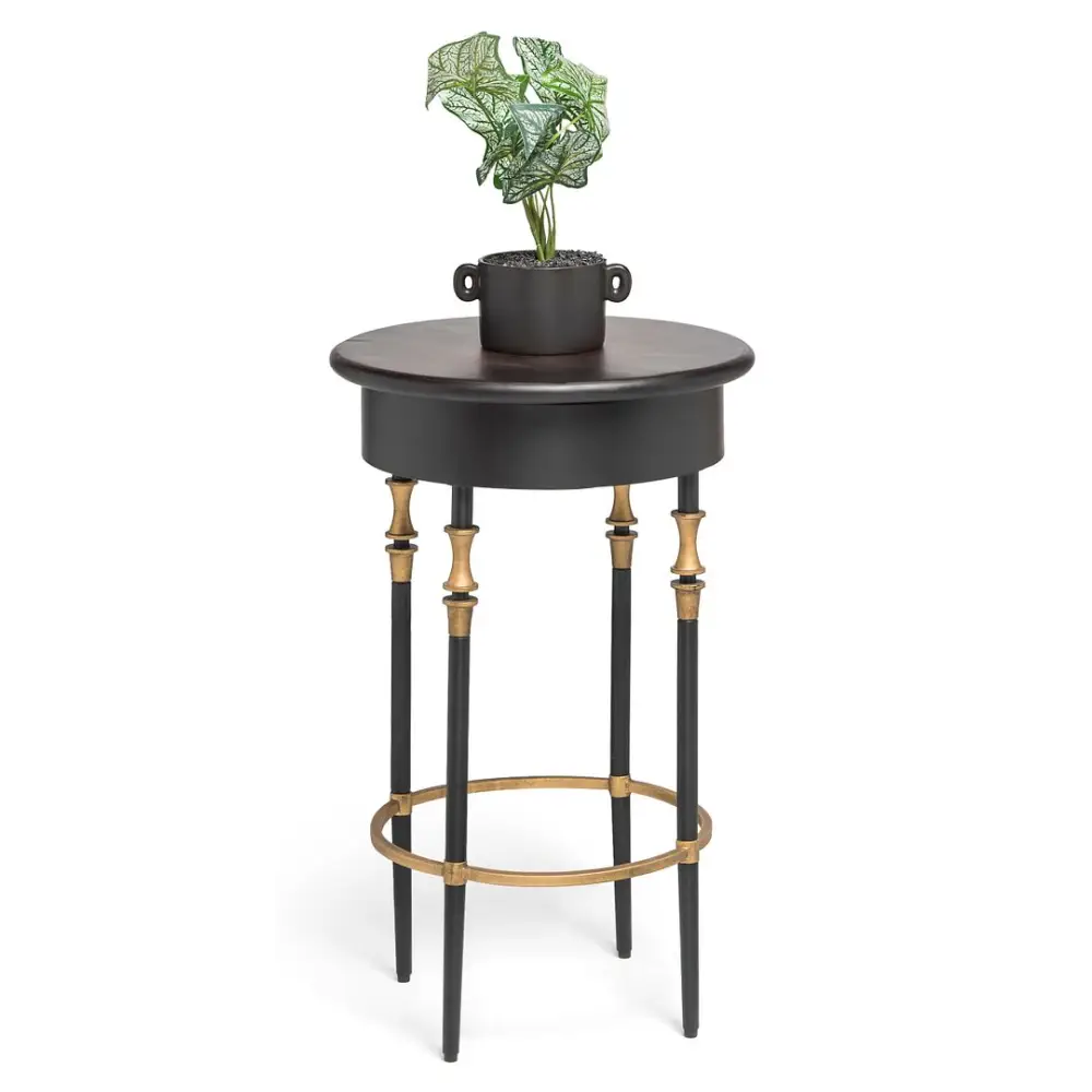 Wooden Round Gold Black Side Table with Finial Legs - Furniture > Living Room