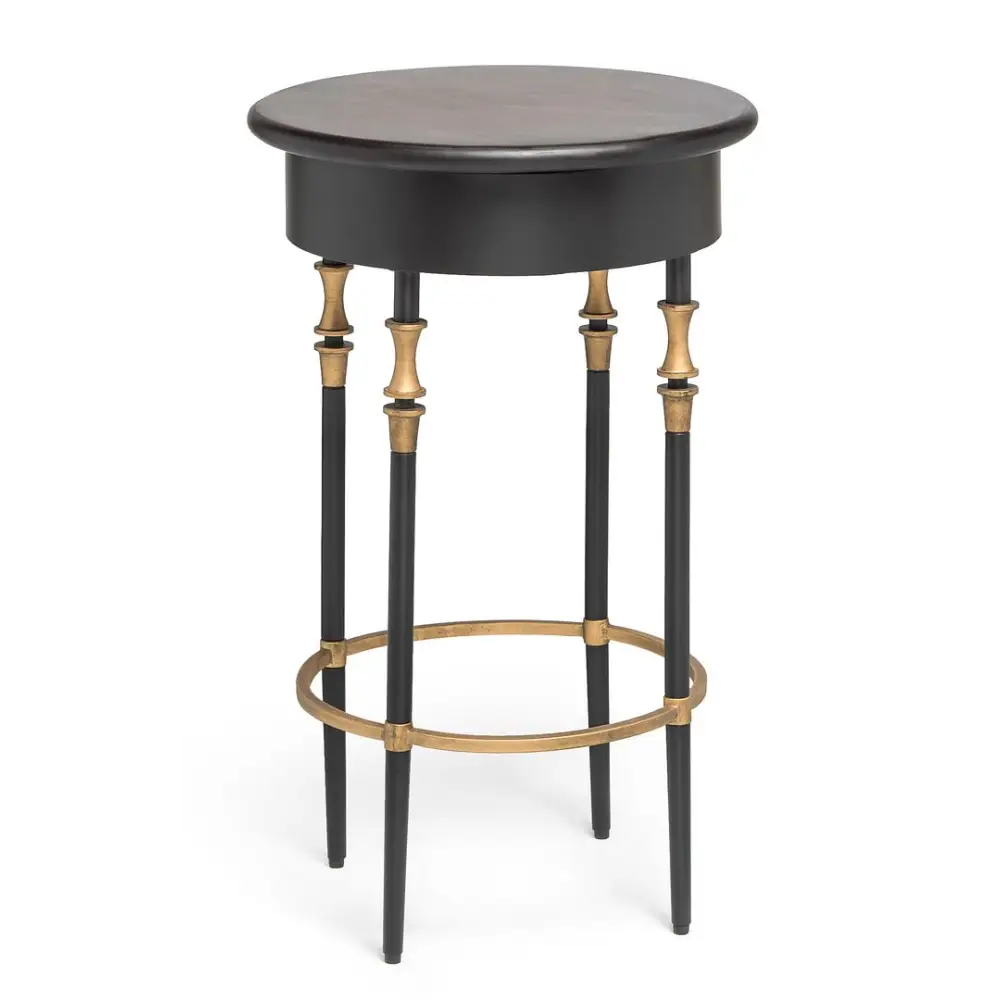 Wooden Round Gold Black Side Table with Finial Legs - Furniture > Living Room