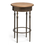 Wooden Round Side Table with Finial Legs in Dark French Brass Finish - Furniture > Living Room
