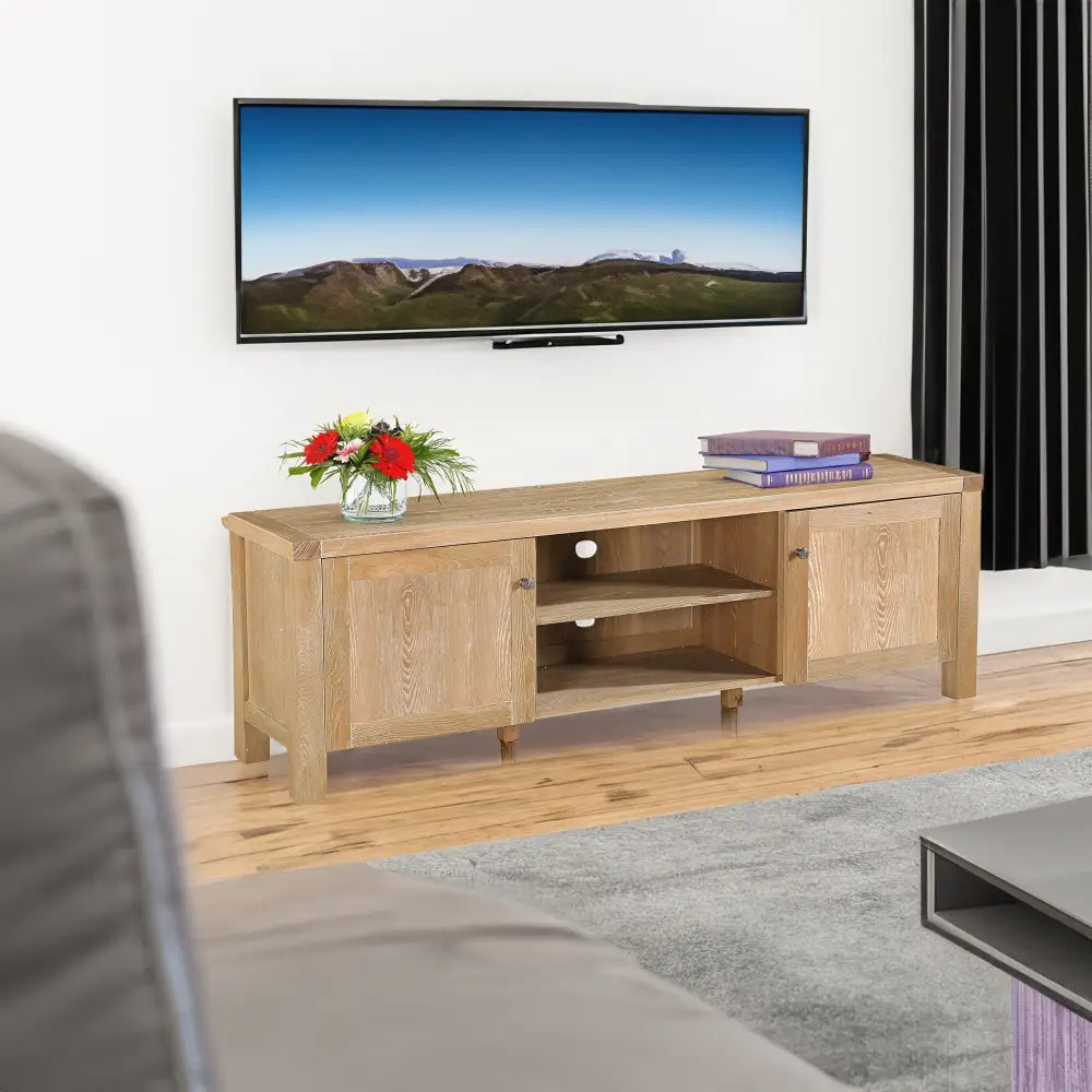 Woodland 180cm ETU Entertainment TV Unit Timber Wood 2 Door Natural - Furniture > Living Room