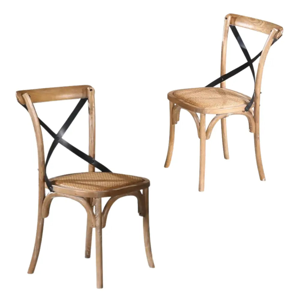 Woodland 2pc Set Dining Chair X-Back Birch Timber Wood Woven Seat Natural - Furniture > Dining