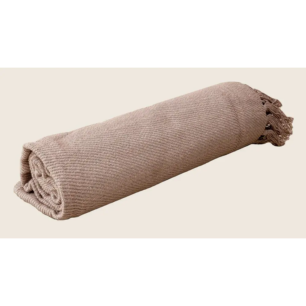 Woven Natural Pink Bed Throw with Tassel 150 x 200 cm - Home & Garden > Bedding