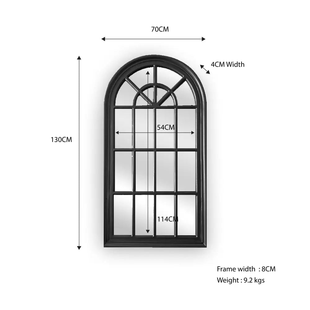 X-Large Window Style Mirror - Black Arch 100 CM x 180 CM - Home & Garden > Decor