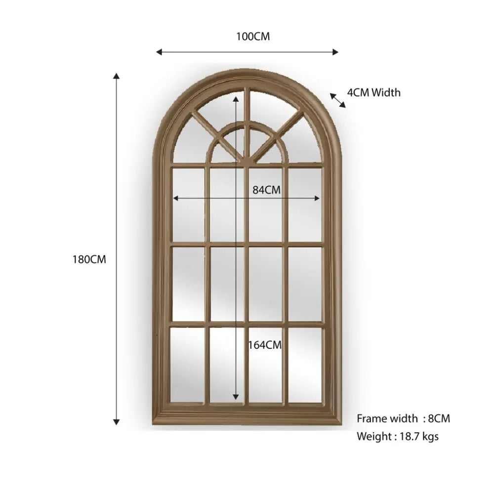 X-Large Window Style Mirror - Taupe Arch 100 CM x 180 CM - Home & Garden > Decor