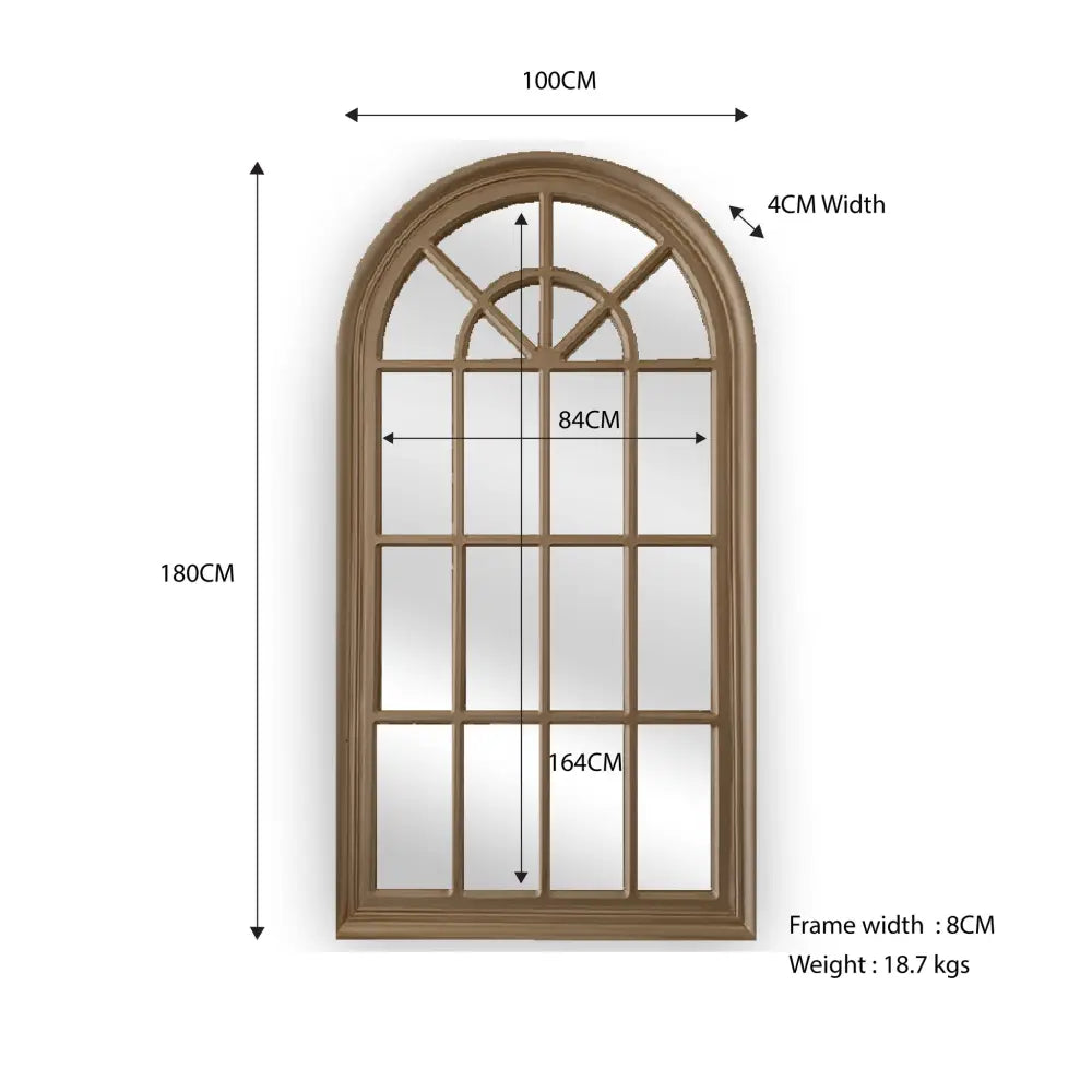 X-Large Window Style Mirror - Taupe Arch 100 CM x 180 CM - Home & Garden > Decor