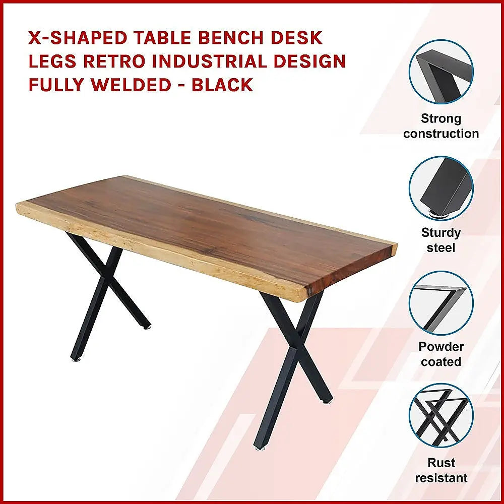 X-Shaped Table Bench Desk Legs Retro Industrial Design Fully Welded - Black - Furniture > Office