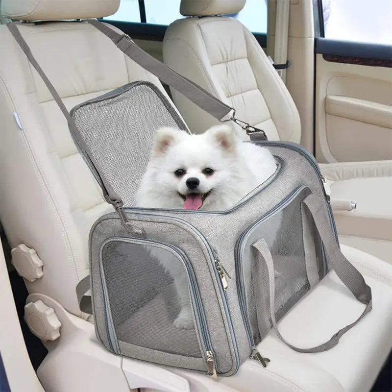 XL Black Portable Foldable Pet Carrier Bag - Large Capacity Travel Carrier for 2 Small Pets Comfortable and Stylish Cat