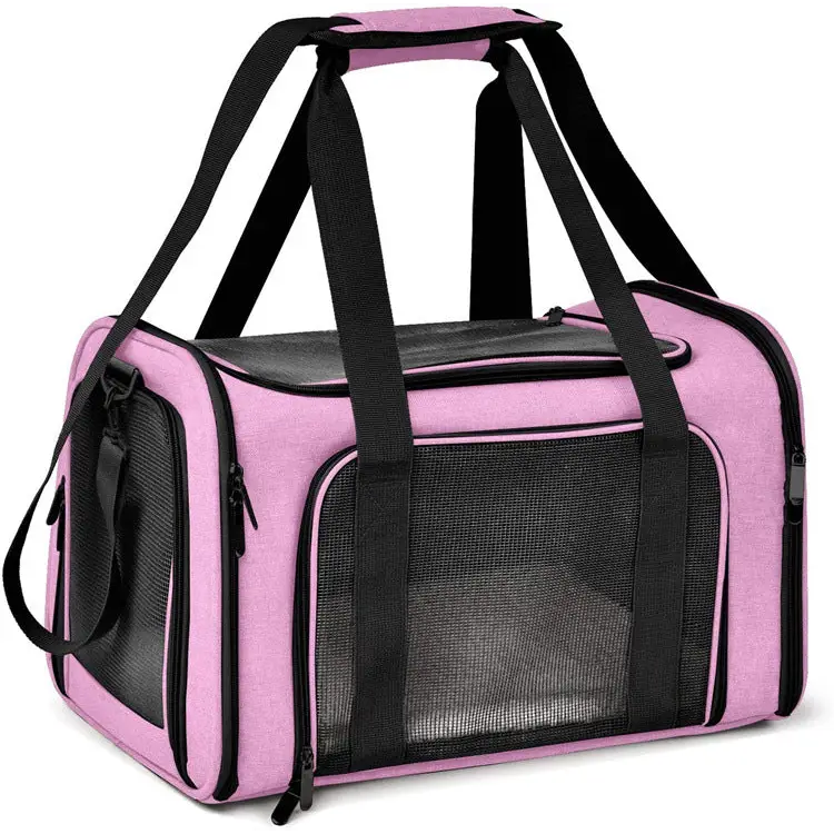 XL Pink Portable Foldable Pet Carrier Bag - Large Capacity Travel Carrier for 2 Small Pets Comfortable and Stylish Cat