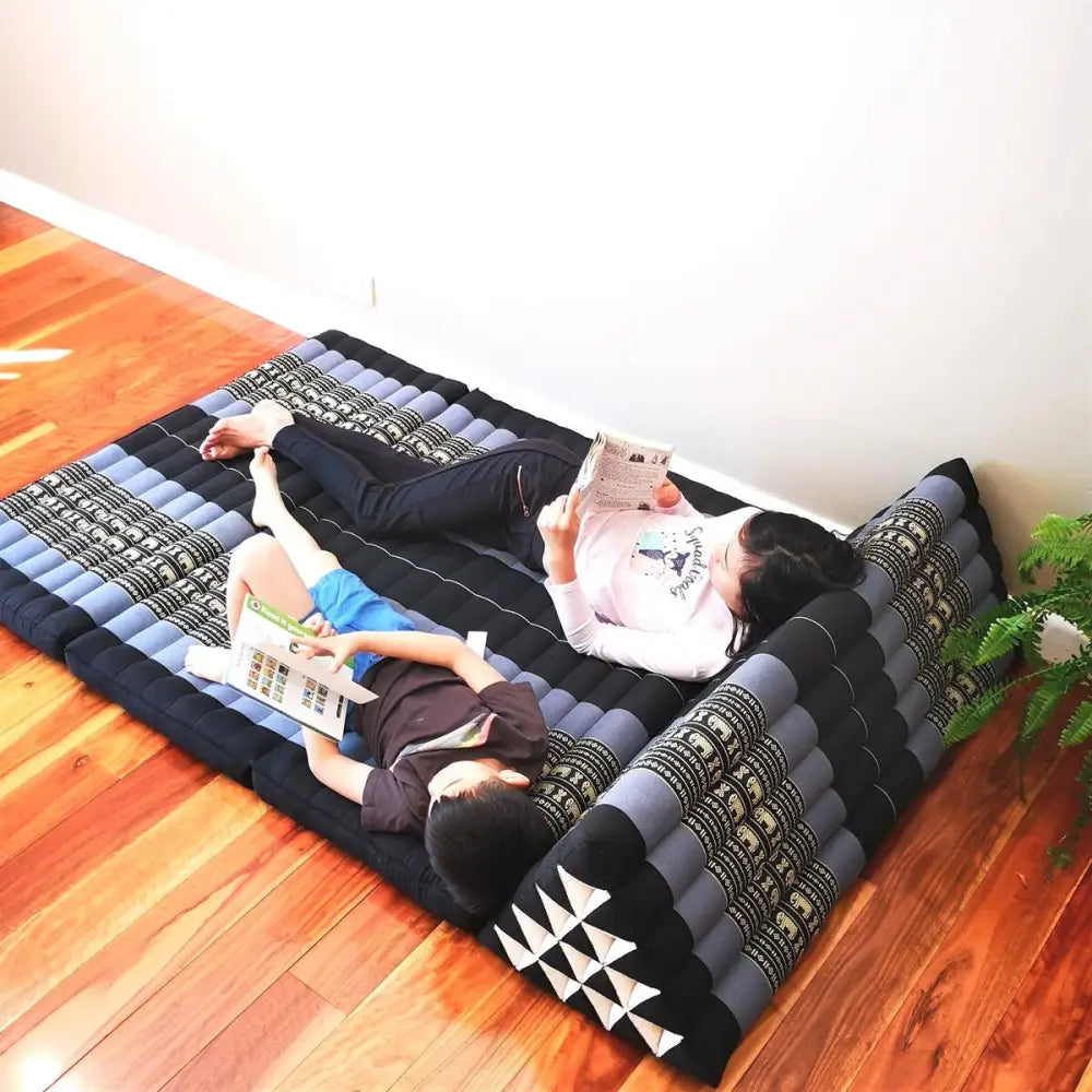 XL Thai Triangle Pillow Daybed THREE FOLDS Blue Elephant - Home & Garden > Decor