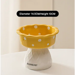 Yellow Adorable Mushroom Ceramic Elevated Cat Bowl - Anti-Vomiting & Spine Protecting Pet Feeder with Polka Dots - Pet