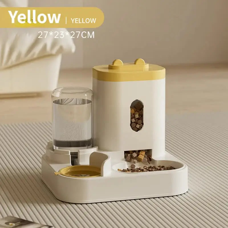 Yellow Automatic Pet Feeder and Water Dispenser - Smart Dog Bowl & Cat Feeder Universal Pet Feeding Station Electric