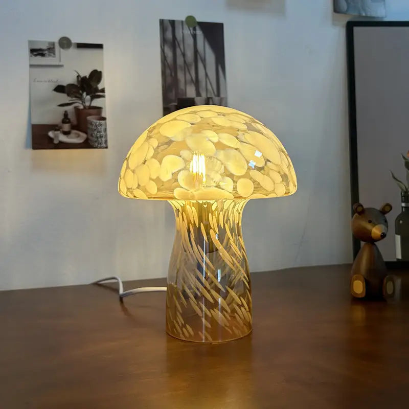 Yellow Charming Retro Glass Mushroom Table Lamp - Vintage Nordic Style Bedside Light - Home & Garden > Lighting > Night