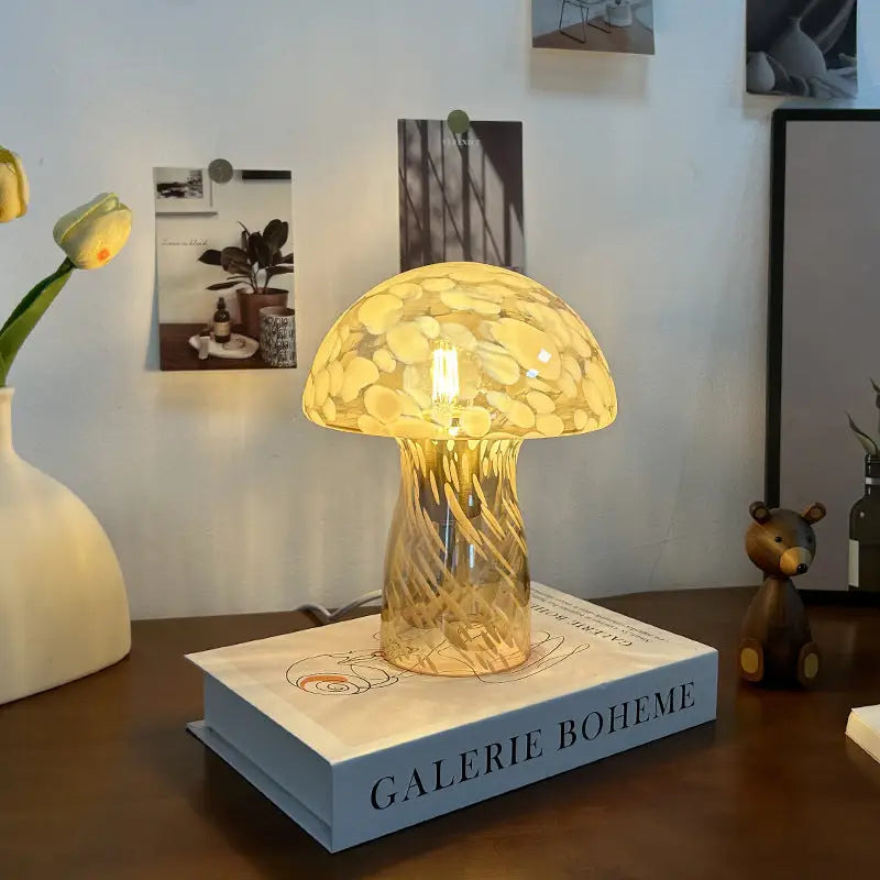 Yellow Charming Retro Glass Mushroom Table Lamp - Vintage Nordic Style Bedside Light - Home & Garden > Lighting > Night
