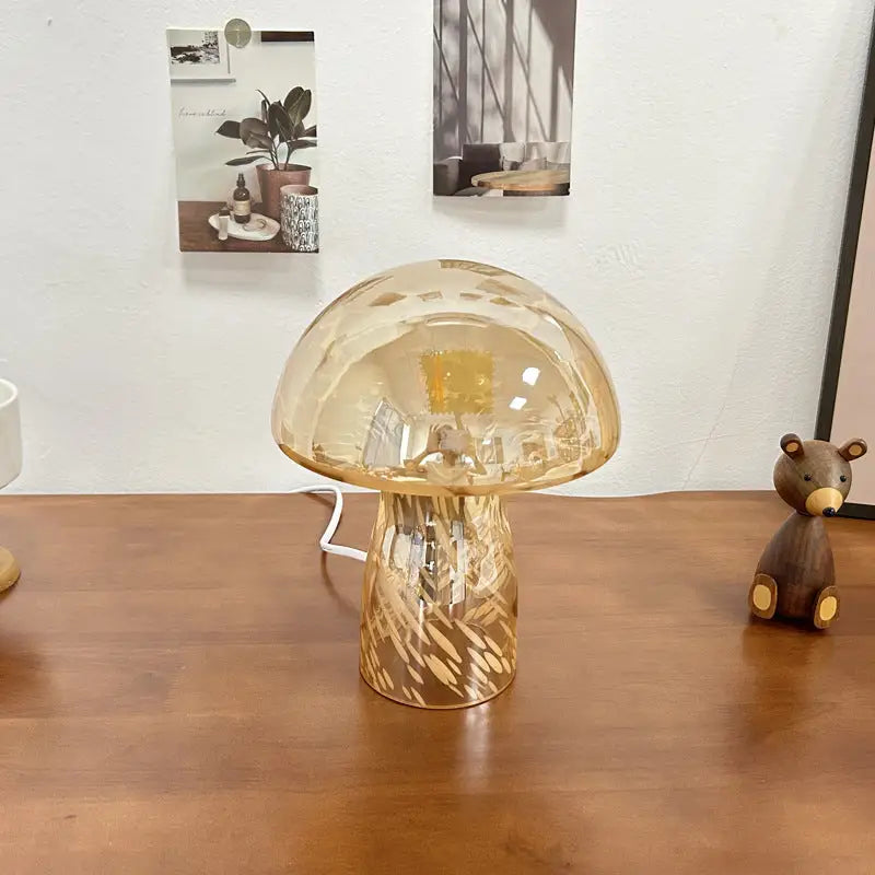 Yellow Charming Retro Glass Mushroom Table Lamp - Vintage Nordic Style Bedside Light - Home & Garden > Lighting > Night