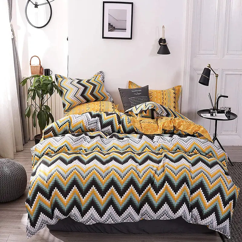 Yellow Duvet Cover - 3 Piece Bedding Set (with Corner Ties)Quilt cover 230cm x 265cm pillowcase 51 x 92cm - Home &