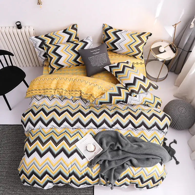 Yellow Duvet Cover - 3 Piece Bedding Set (with Corner Ties)Quilt cover 230cm x 265cm pillowcase 51 x 92cm - Home &