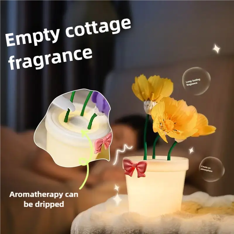 Yellow Flowers Silicone Touch Flower Aromatherapy Night Light Pot - Romantic Home Decor for Kids and Adults - Home &
